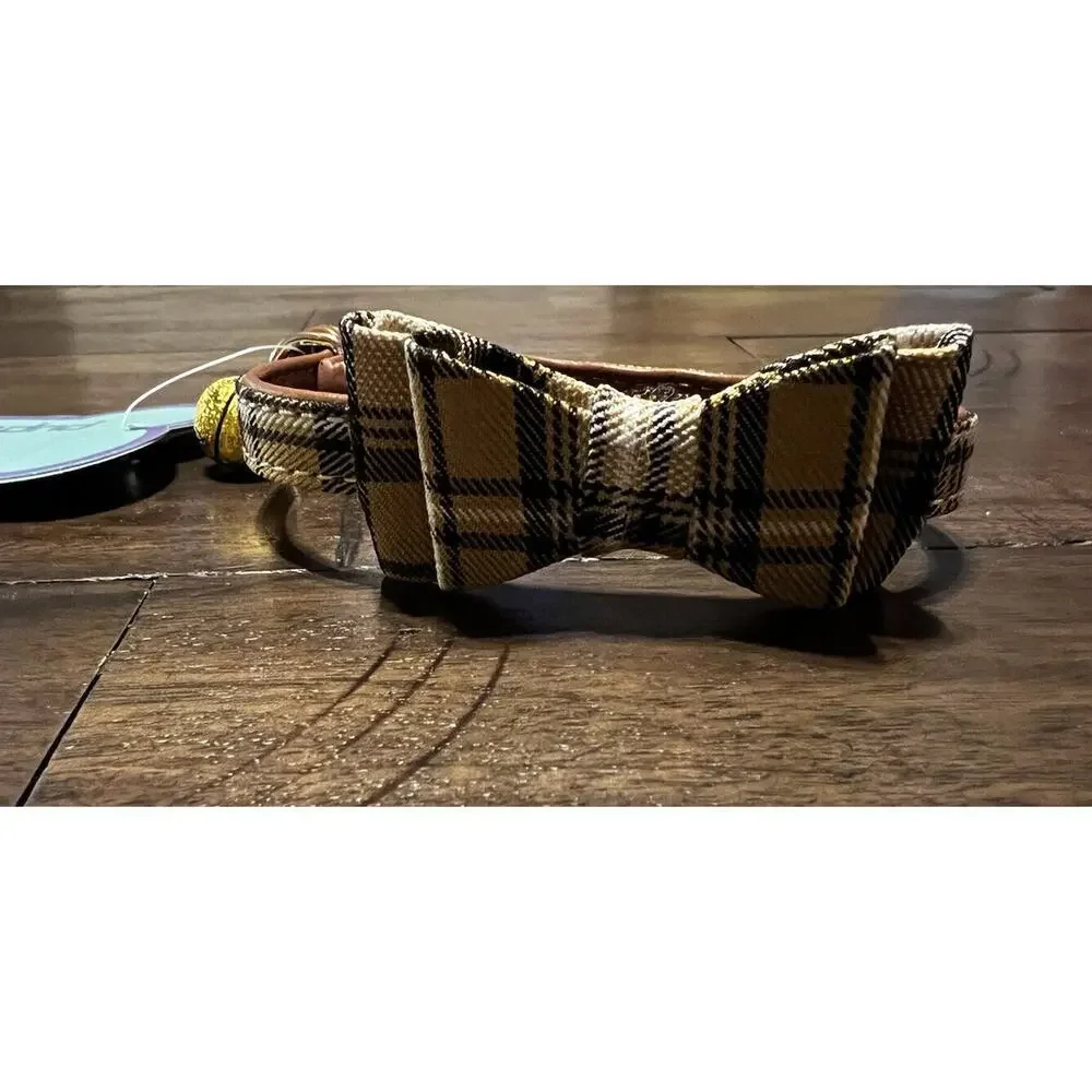 NEW Puptek Dog Collar with Bow Tie & Triangular Plaid Scarf and Two Ear Bows